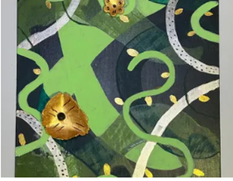 Where Hope Grows, green abstract mixed-media floral wall art